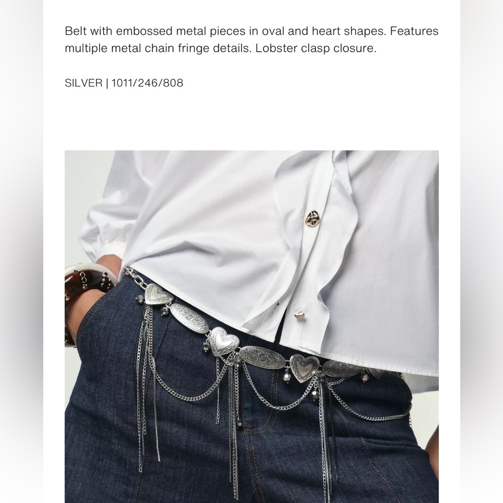 Zara NWT heart metal chain belt silver 1011/246 - Picture 6 of 9